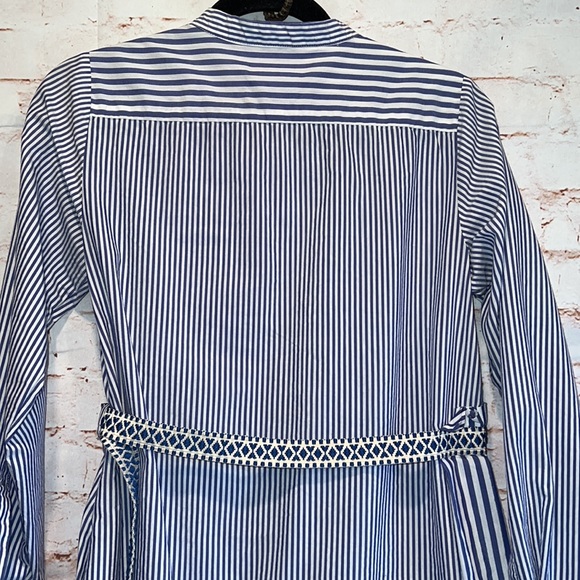 MaxMara weekend Dress striped cotton 4 stand up collar blue white belted pockets - Picture 13 of 16
